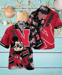 NCAA Nebraska Cornhuskers Hawaiian Shirt Mickey And Floral Pattern