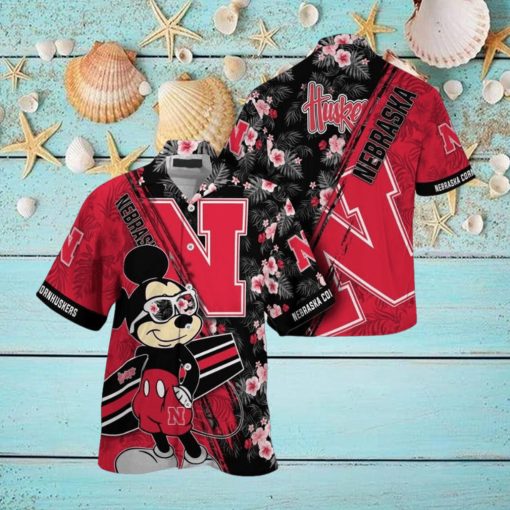 NCAA Nebraska Cornhuskers Hawaiian Shirt Mickey And Floral Pattern