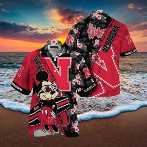 NCAA Nebraska Cornhuskers Hawaiian Shirt Mickey And Floral Pattern