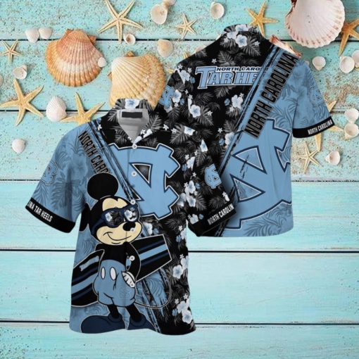 NCAA North Carolina Tar Heels Hawaiian Shirt Mickey And Floral Pattern