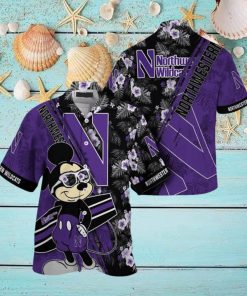 NCAA Northwestern Wildcats Hawaiian Shirt Mickey And Floral Pattern