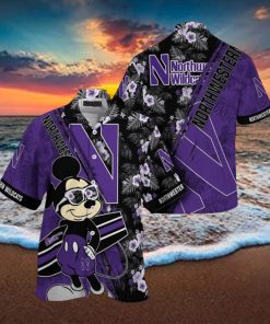 NCAA Northwestern Wildcats Hawaiian Shirt Mickey And Floral Pattern