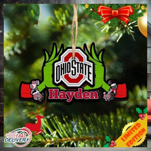 NCAA Ohio State Buckeyes Grinch Christmas Ornament Personalized Your Name 2023 Christmas Tree Decorations