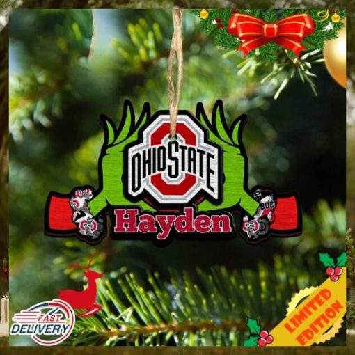 NCAA Ohio State Buckeyes Grinch Christmas Ornament Personalized Your Name 2023 Christmas Tree Decorations