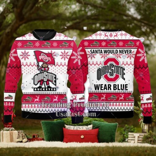 NCAA Ohio State Buckeyes Santa Would Never Wear Blue Ugly Christmas Sweater