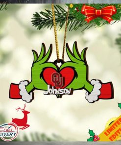 NCAA Oklahoma Sooners And Grinch Christmas Ornament Custom Your Name 2023 Christmas Tree Decorations