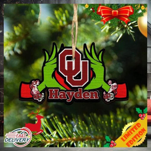 NCAA Oklahoma Sooners Grinch Christmas Ornament Personalized Your Name 2023 Christmas Tree Decorations