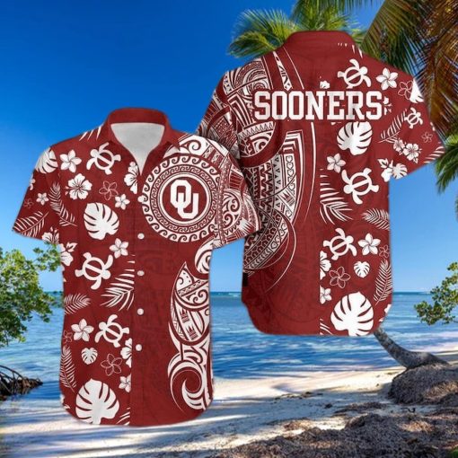 NCAA Oklahoma Sooners Hawaiian Shirt Turtle Tropical Palm Leaves Samoan Pattern