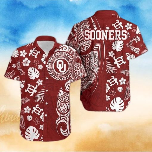 NCAA Oklahoma Sooners Hawaiian Shirt Turtle Tropical Palm Leaves Samoan Pattern