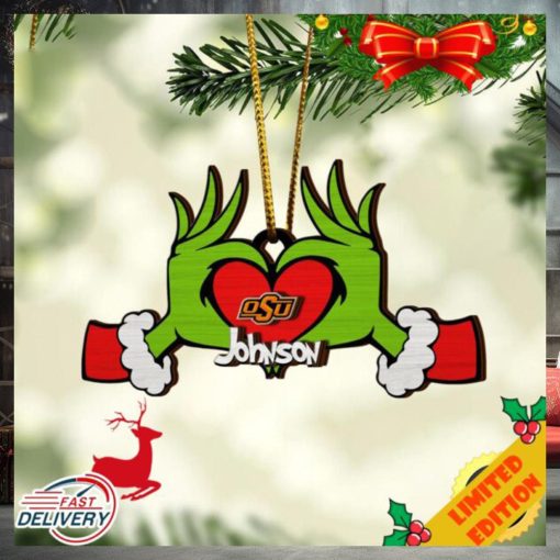 NCAA Oklahoma State Cowboys And Grinch Christmas Ornament Custom Your Name 2023 Christmas Tree Decorations