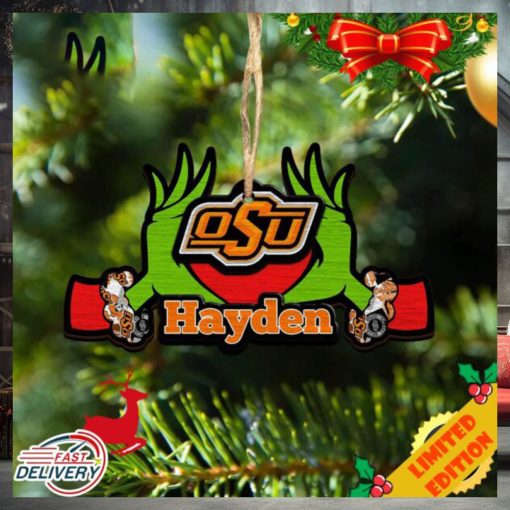 NCAA Oklahoma State Cowboys Grinch Christmas Ornament Personalized Your Name 2023 Christmas Tree Decorations