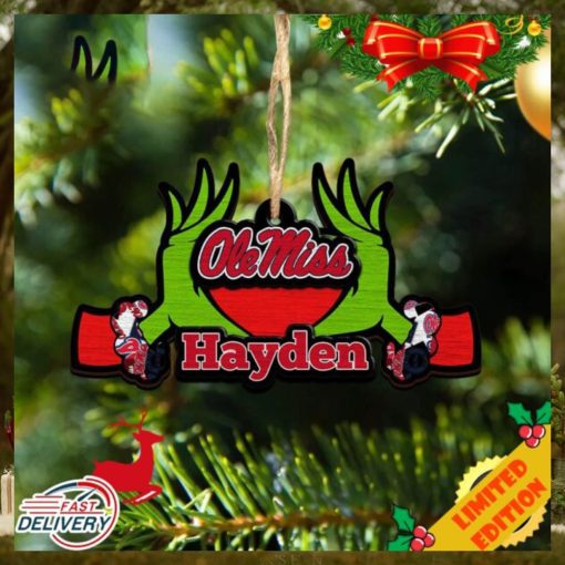NCAA Ole Miss Rebels Grinch Christmas Ornament Personalized Your Name 2023 Christmas Tree Decorations