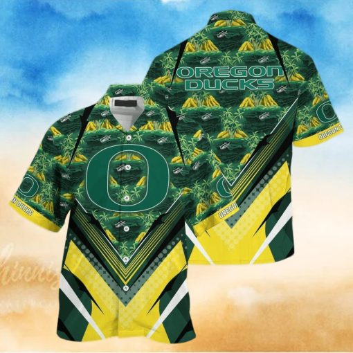 NCAA Oregon Ducks Hawaiian Shirt Palm Trees And Mountains Gift For Beach Trip