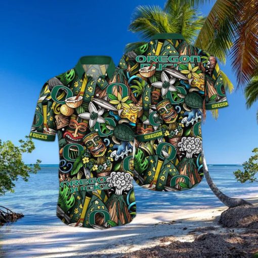 NCAA Oregon Ducks Tiki Hippie Hawaiian Shirt The Perfect Summer Vibe For FootBall Fans