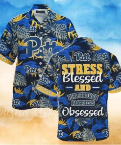 NCAA Pitt Panthers Hawaiian Shirt Tropical Leaves Stress Blessed Obsessed