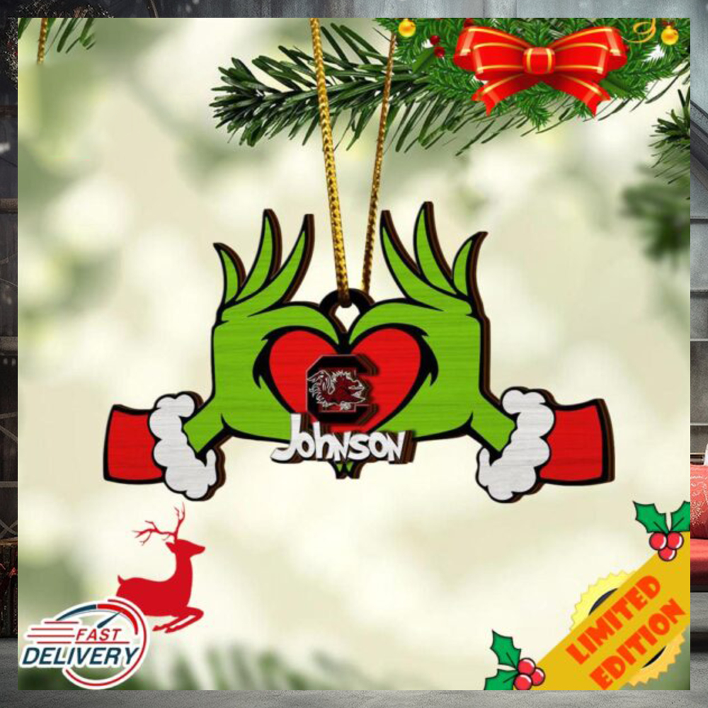 NCAA South Carolina Gamecocks And Grinch Christmas Ornament Custom Your Name 2023 Christmas Tree Decorations NCAA South Carolina Gamecocks And Grinch Christmas Ornament Custom Your Name 2023 Christmas Tree Decorations
