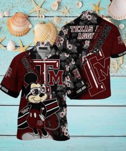 NCAA Texas A&m Aggies Hawaiian Shirt Mickey And Floral Pattern