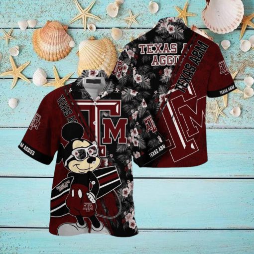 NCAA Texas A&m Aggies Hawaiian Shirt Mickey And Floral Pattern