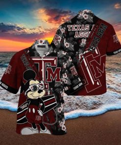 NCAA Texas A&m Aggies Hawaiian Shirt Mickey And Floral Pattern