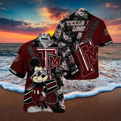 NCAA Texas A&m Aggies Hawaiian Shirt Mickey And Floral Pattern