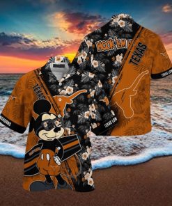 NCAA Texas Longhorns Hawaiian Shirt Mickey And Floral Pattern