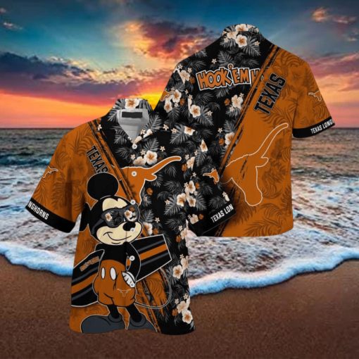 NCAA Texas Longhorns Hawaiian Shirt Mickey And Floral Pattern