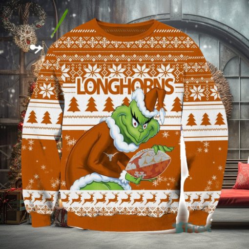 NCAA Texas Longhorns Logo Grinch AOP Ugly Christmas Sweater Christmas Gift For Men And Women