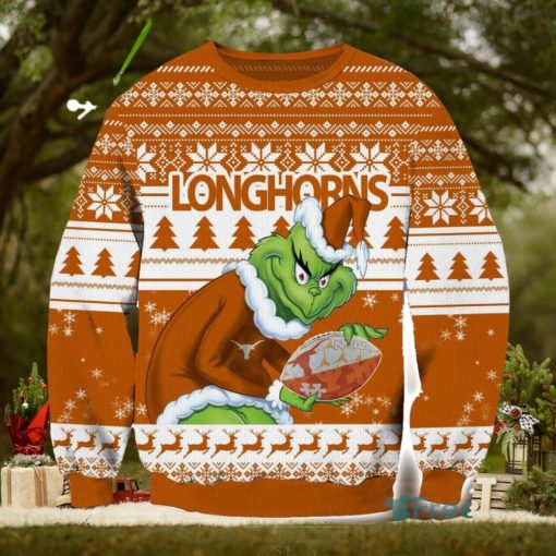 NCAA Texas Longhorns Logo Grinch AOP Ugly Christmas Sweater Christmas Gift For Men And Women