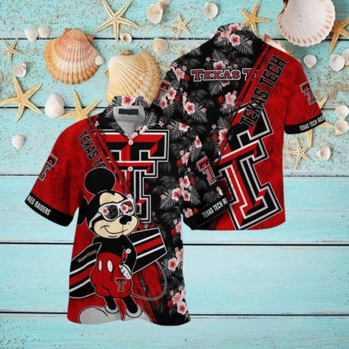 NCAA Texas Tech Red Raiders Hawaiian Shirt Mickey And Floral Pattern