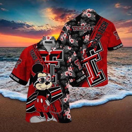 NCAA Texas Tech Red Raiders Hawaiian Shirt Mickey And Floral Pattern