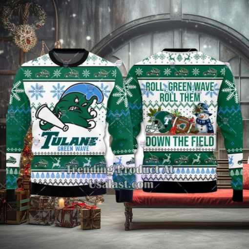 NCAA Tulane Green Wave Roll Them Down The Field Ugly Christmas Sweater