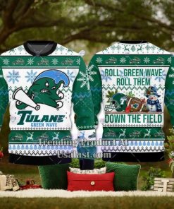 NCAA Tulane Green Wave Roll Them Down The Field Ugly Christmas Sweater