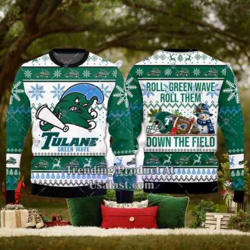 NCAA Tulane Green Wave Roll Them Down The Field Ugly Christmas Sweater