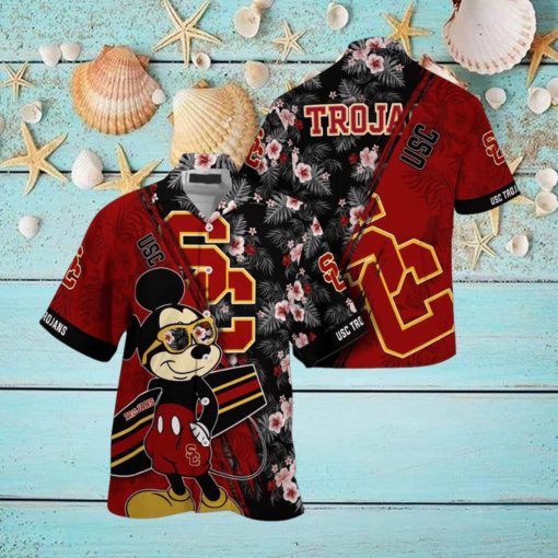 NCAA Usc Trojans Hawaiian Shirt Mickey And Floral Pattern