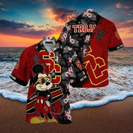 NCAA Usc Trojans Hawaiian Shirt Mickey And Floral Pattern