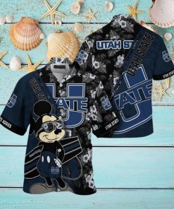 NCAA Utah State Aggies Hawaiian Shirt Mickey And Floral Pattern