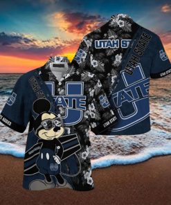 NCAA Utah State Aggies Hawaiian Shirt Mickey And Floral Pattern