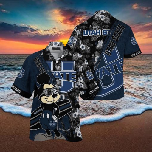 NCAA Utah State Aggies Hawaiian Shirt Mickey And Floral Pattern