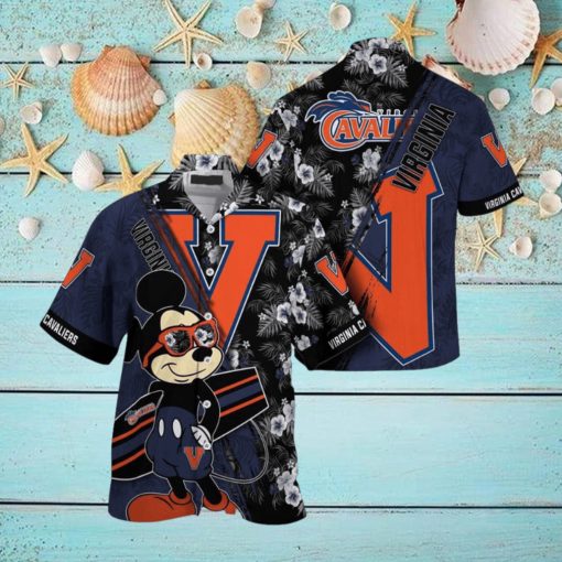 NCAA Virginia Cavaliers Hawaiian Shirt Mickey And Floral Pattern