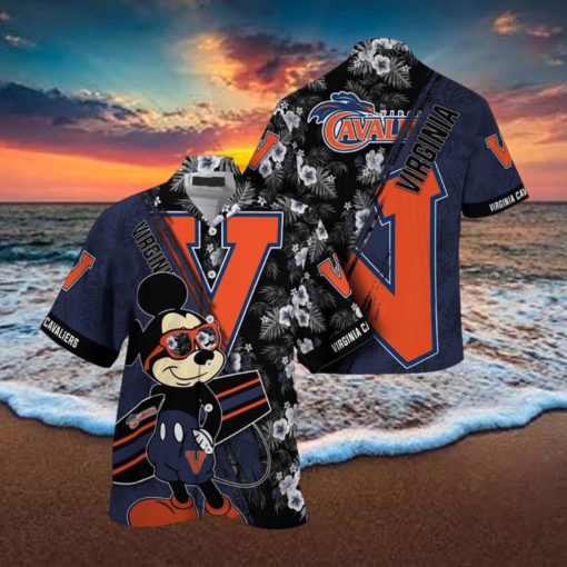 NCAA Virginia Cavaliers Hawaiian Shirt Mickey And Floral Pattern