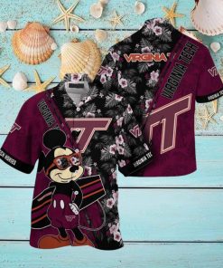 NCAA Virginia Tech Hokies Hawaiian Shirt Mickey And Floral Pattern