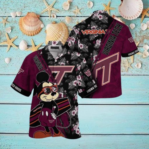 NCAA Virginia Tech Hokies Hawaiian Shirt Mickey And Floral Pattern