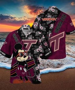 NCAA Virginia Tech Hokies Hawaiian Shirt Mickey And Floral Pattern