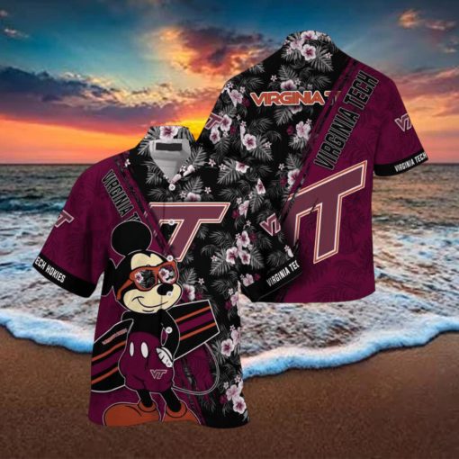 NCAA Virginia Tech Hokies Hawaiian Shirt Mickey And Floral Pattern