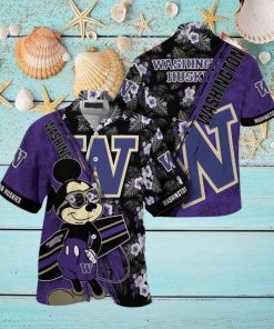 NCAA Washington Huskies Hawaiian Shirt Mickey And Floral Pattern