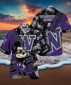 NCAA Washington Huskies Hawaiian Shirt Mickey And Floral Pattern