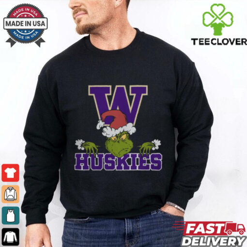 NCAA Washington Huskies Logo Football Grinch Christmas T Shirt