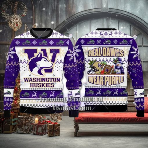 NCAA Washington Huskies Real Dawgs Wear Purple Ugly Christmas Sweater