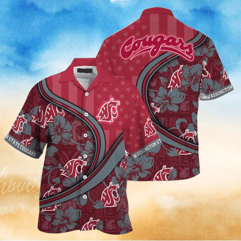 NCAA Washington State Cougars Hawaiian Shirt Custom Name Beach Gift For Friend NCAA Washington State Cougars Hawaiian Shirt Custom Name Beach Gift For Friend