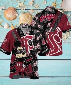 NCAA Washington State Cougars Hawaiian Shirt Mickey And Floral Pattern